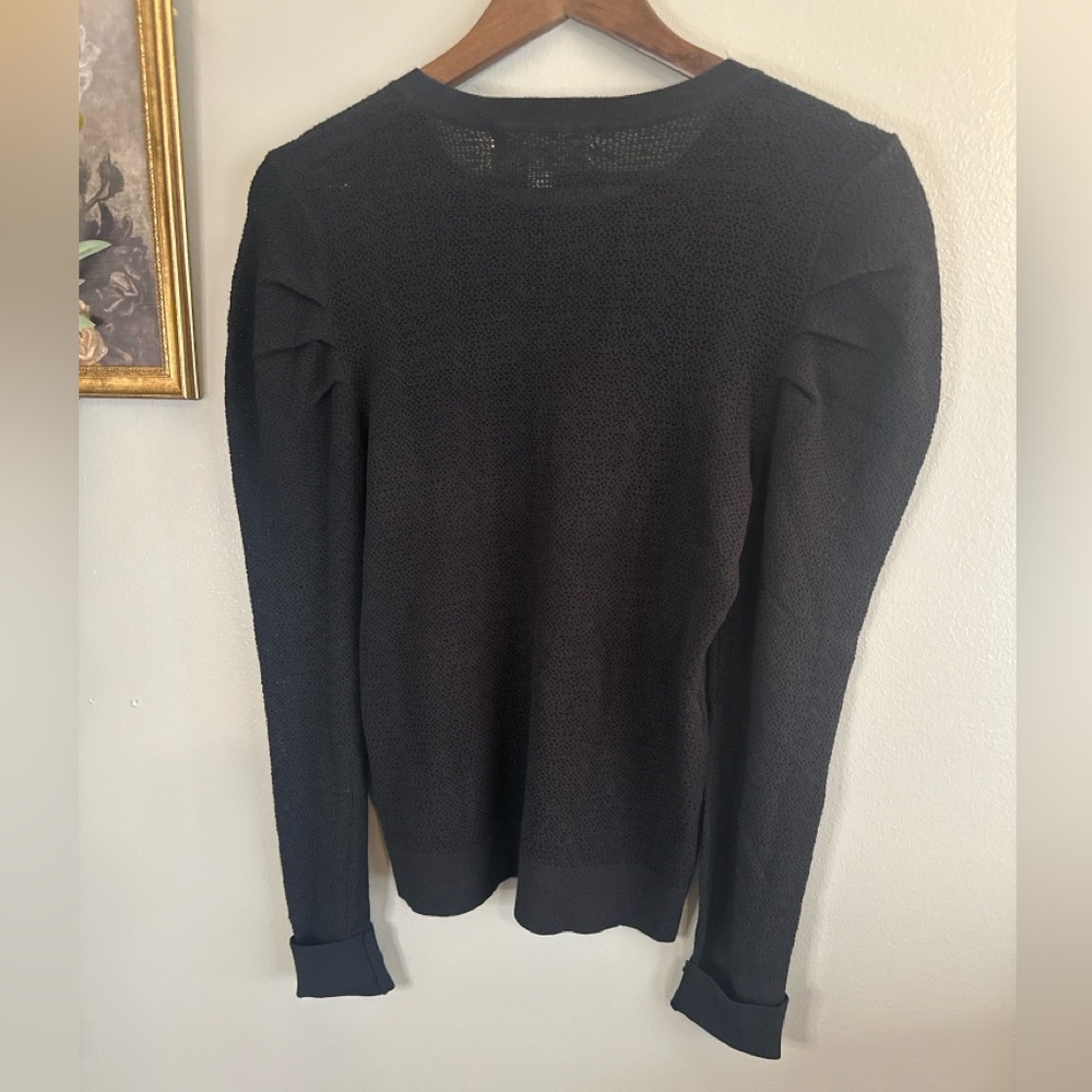 Catherine Malandrino Black Textured Knit Sweater Large Minimalist Quiet Luxury - Picture 7 of 8
